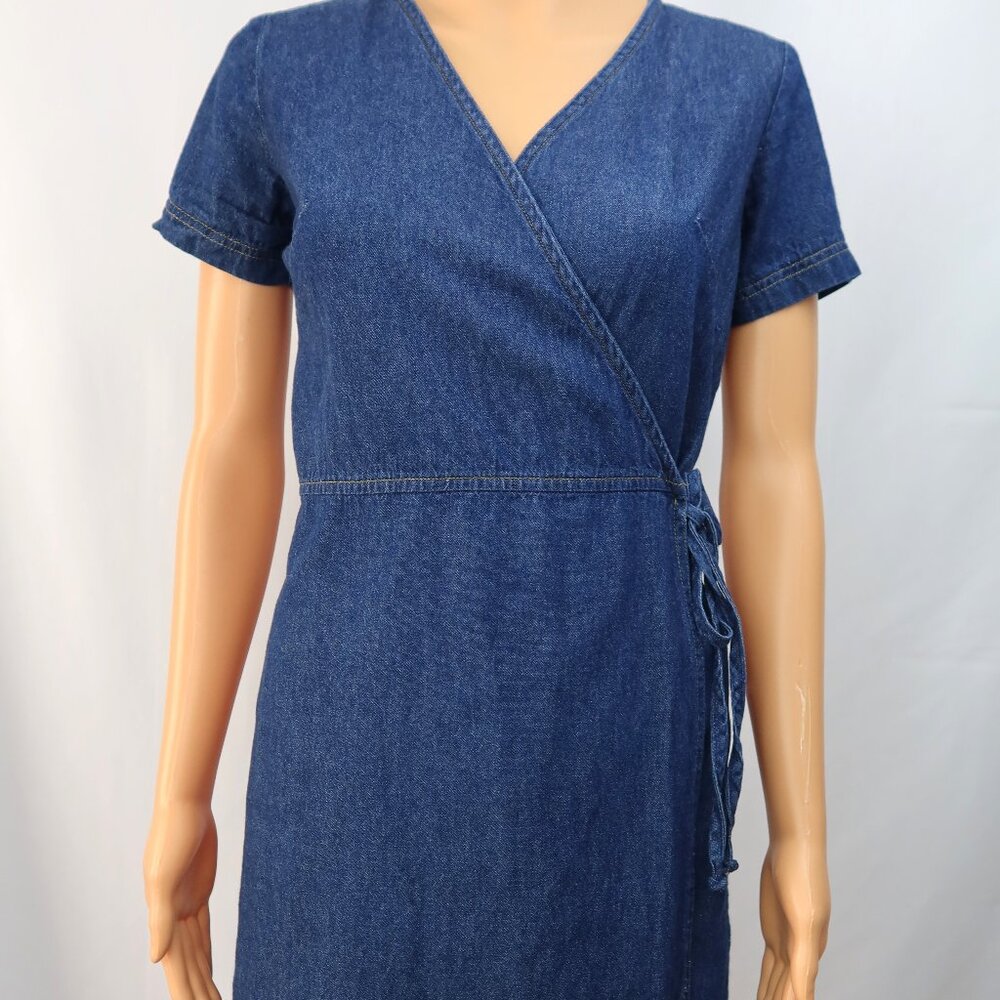 Tabloid Denim Wrap Dress Sz Small Retro Grannycore Cottage Farm Classic Western